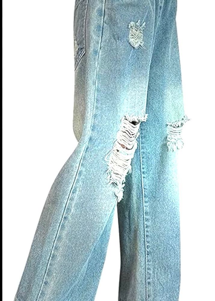 Light Wash Ripped Wide Leg Jeans