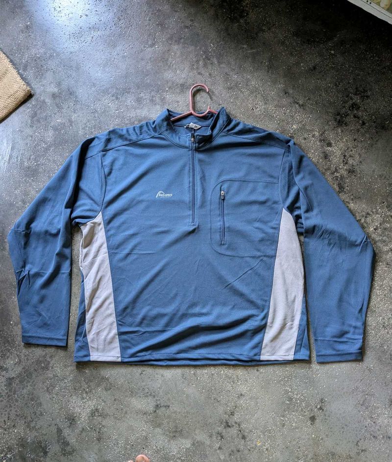 Korean Blue Half-Zip boxy fit Sports T-Shirt