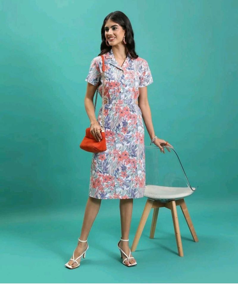 Floral Print Midi Dress with Belt