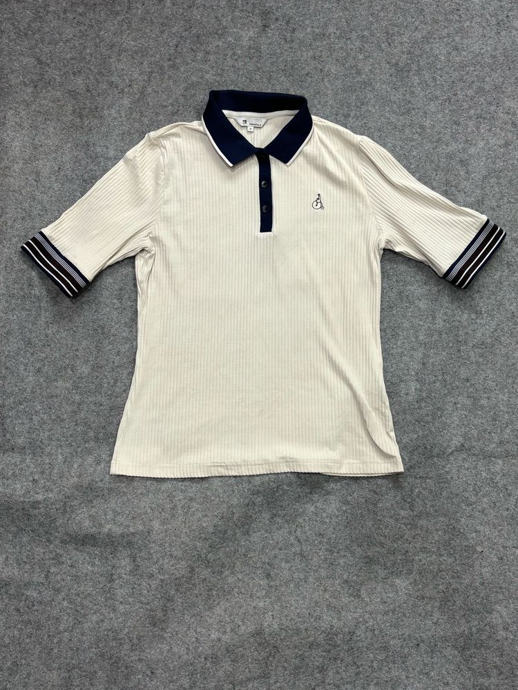 Cream Ribbed Polo T-Shirt
