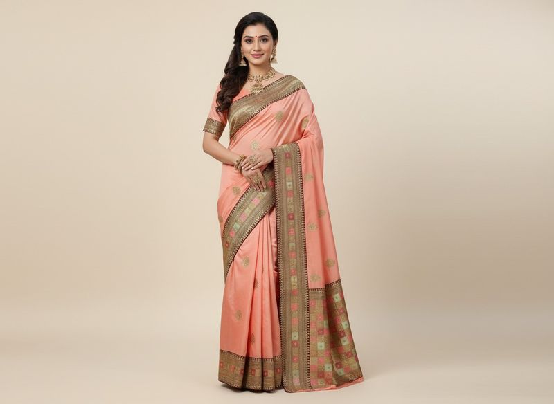 Elegant Peach Saree with Gold Embroidery