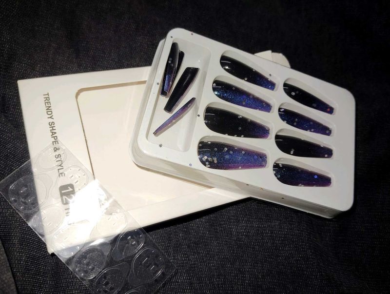 Blue Sparkling Ombre Coffin Press-On Nails