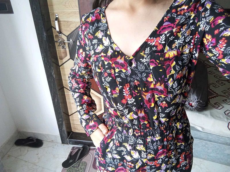 Floral Print V-Neck Dress