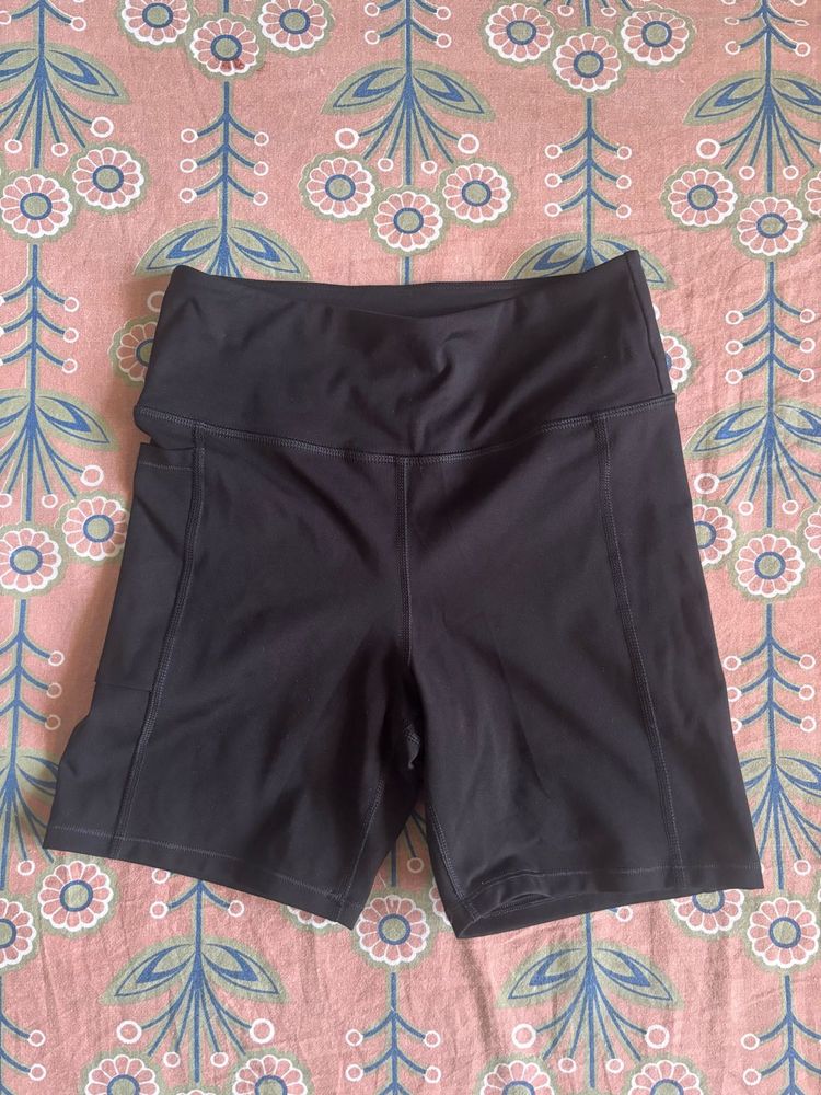 Black High Waisted Biker Shorts with pockets.