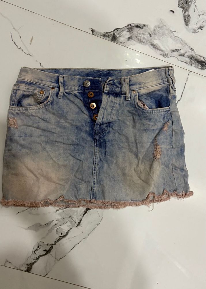 Distressed Denim Mini Skirt