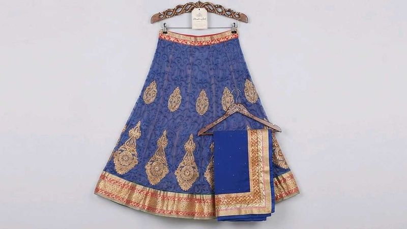 Embroidered Blue Lehenga Choli , black top free