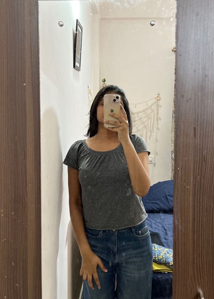 Women's Grey Off-Shoulder Top