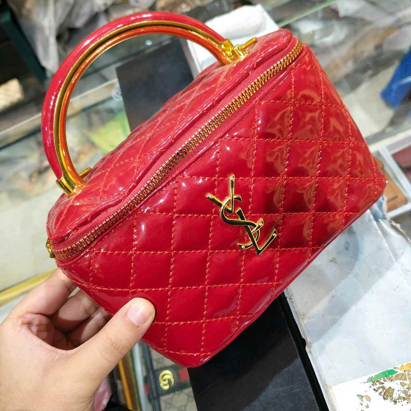 Red Quilted Patent Vanity Bag