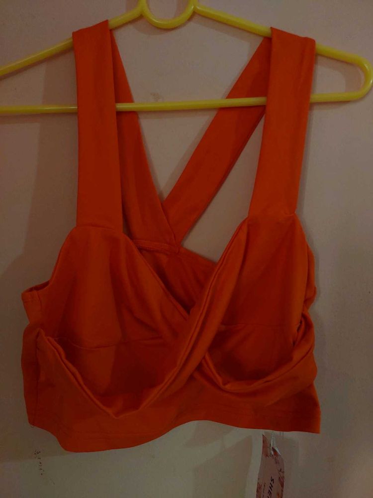Vibrant Orange Crossover Crop Top