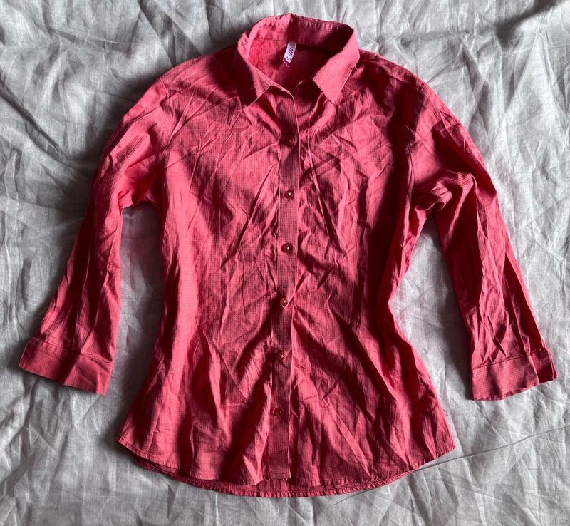 Coral Collared Button-Up Shirt