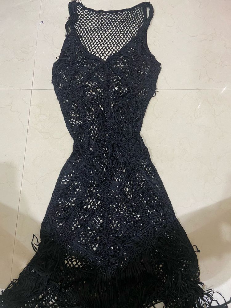 Black Crochet Cover-up Dress