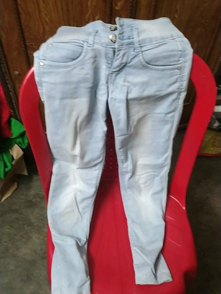 Light Blue Denim Jeans With Double Buttons