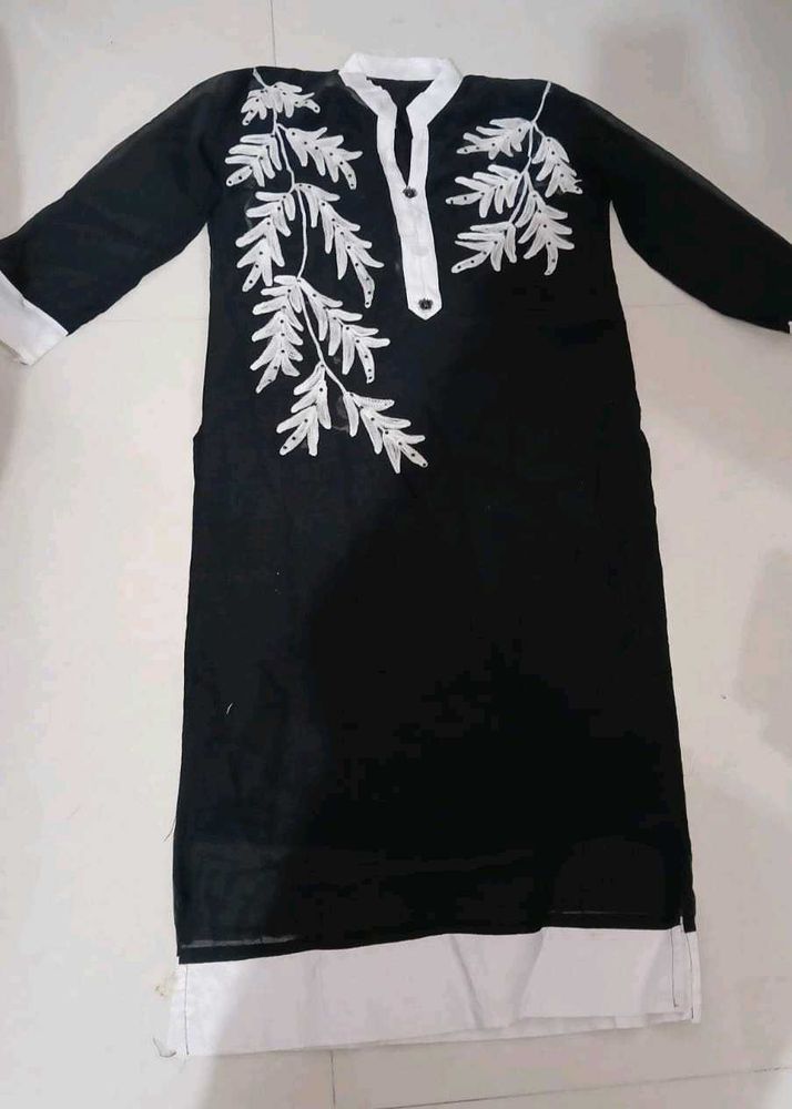 Black Kurta with White Embroidery