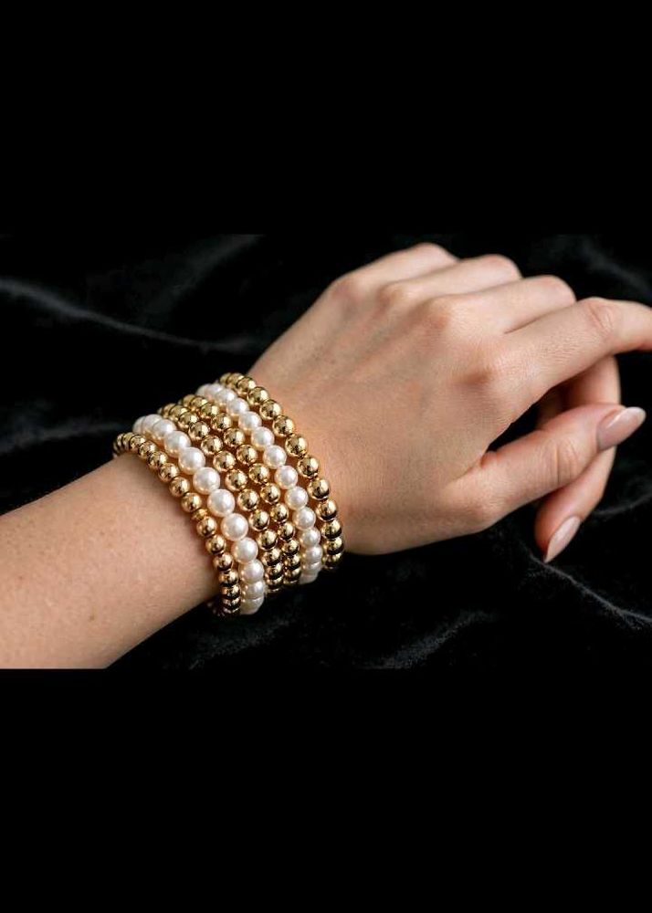 Elegant Gold &amp; Pearl Beaded Bracelets