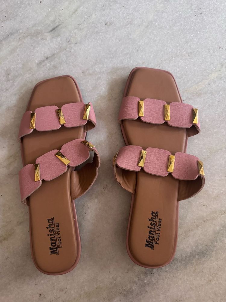 Unused Stylish Pink Flat Sandals