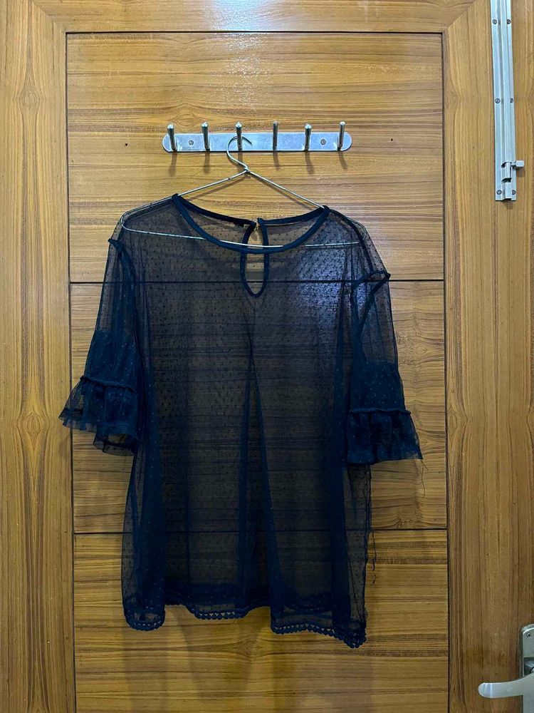 Sheer Black Lace Trim Top