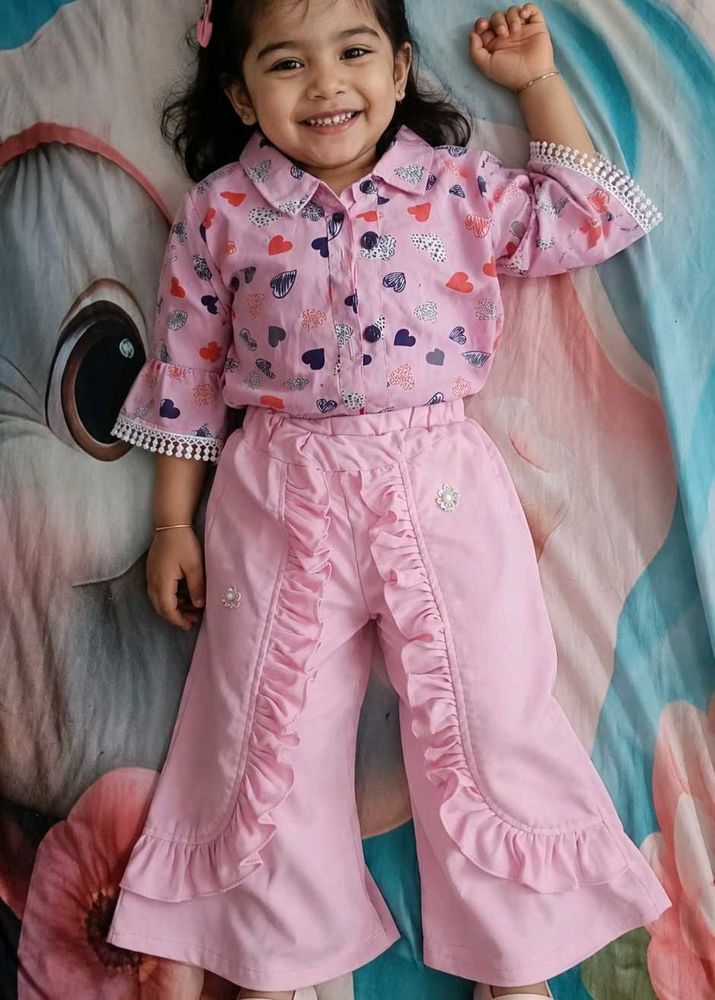 Cute Pink Girls Cotton Co-ord Set | Heart Print Sh