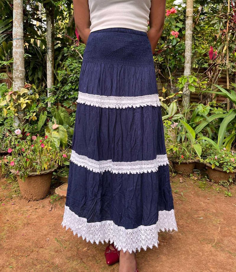 Navy Blue Tiered Maxi Skirt