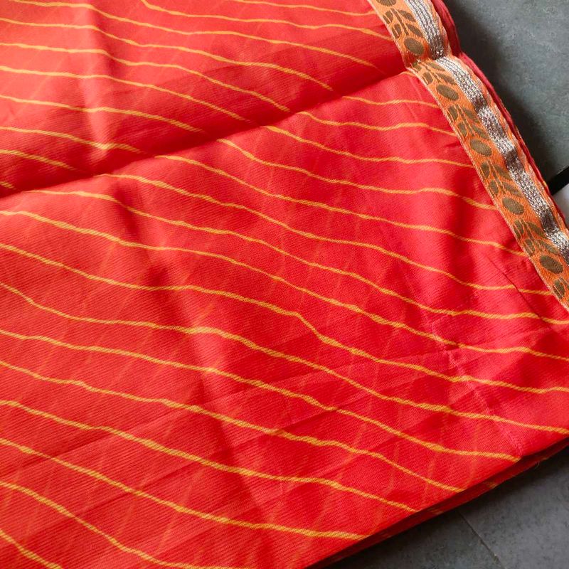 Vibrant Orange Saree with Gold Border
