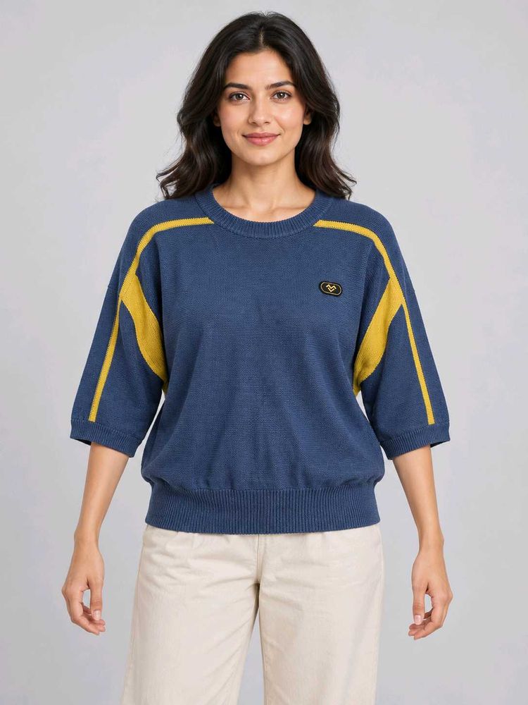 Blue &amp; Yellow Striped Knit Top