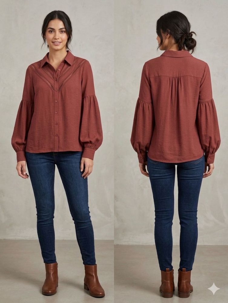 Stylish Balloon Sleeve Button-Up Top