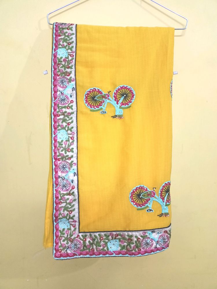 Yellow Embroidered Bicycle Saree