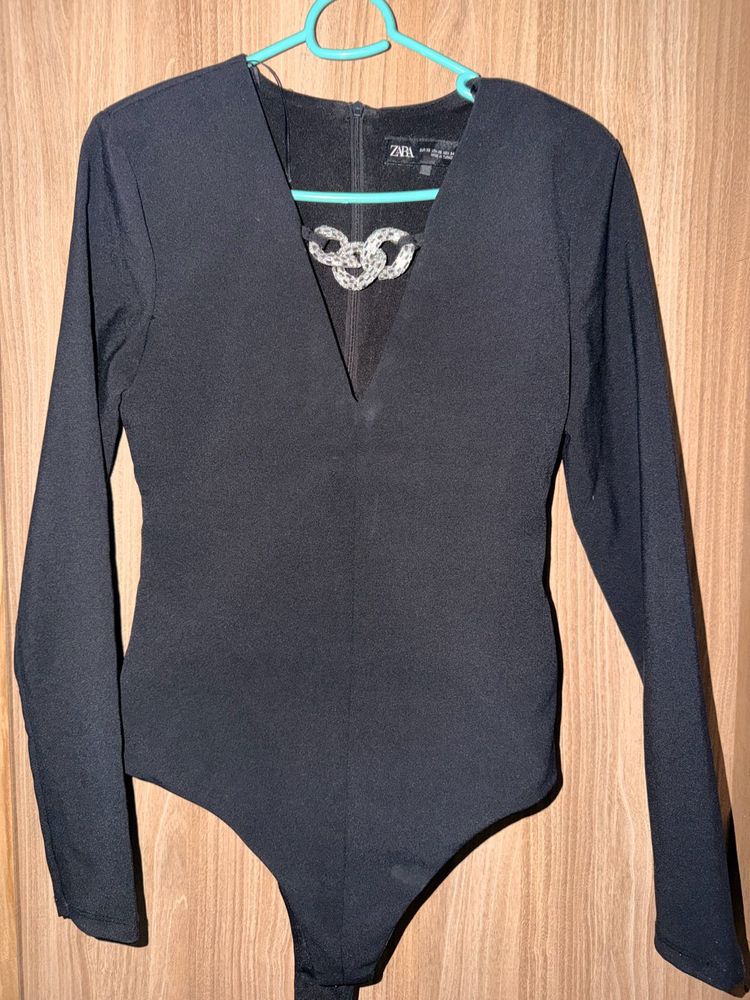 Zara Black Long Sleeve Bodysuit