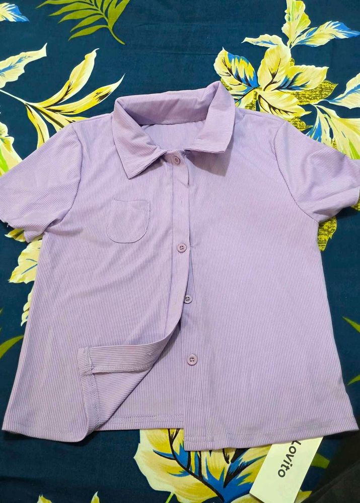 Purple Striped Button-Up Shirt
