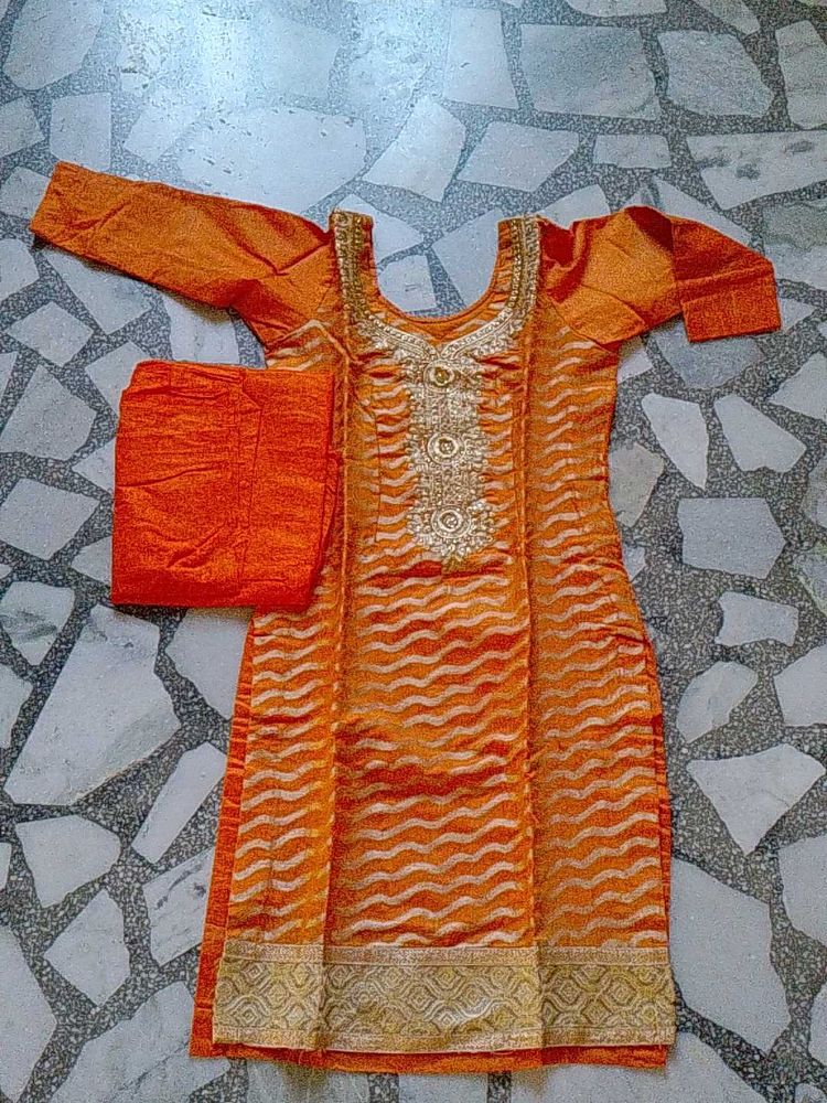 Orange Kurta Set with Pants
