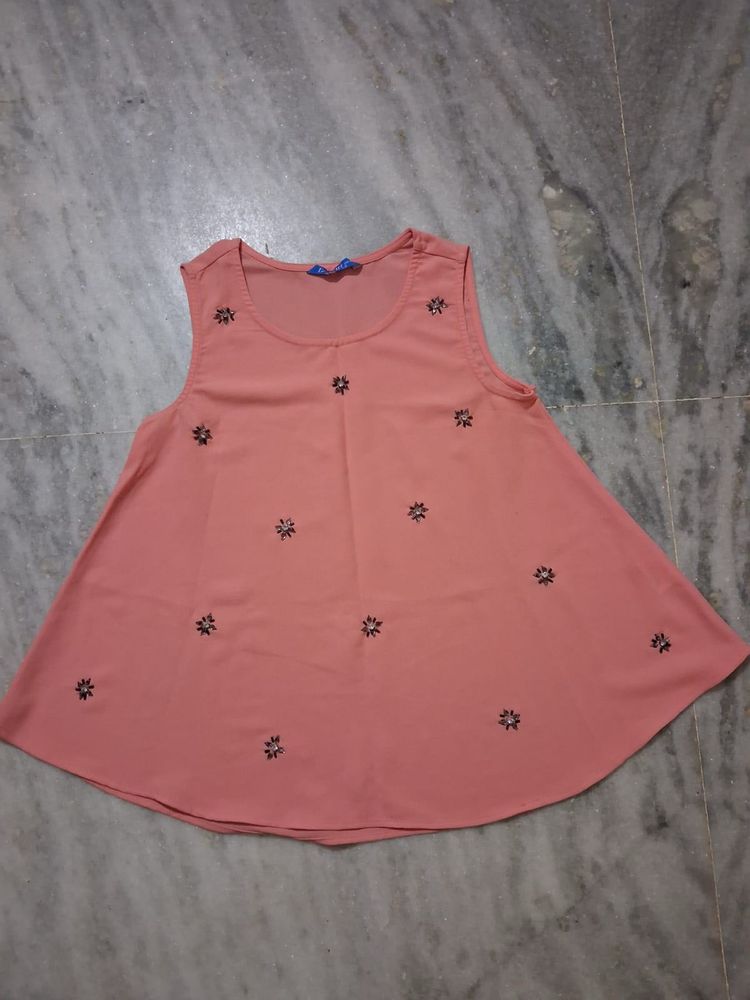 Peach Floral Embroidered Top