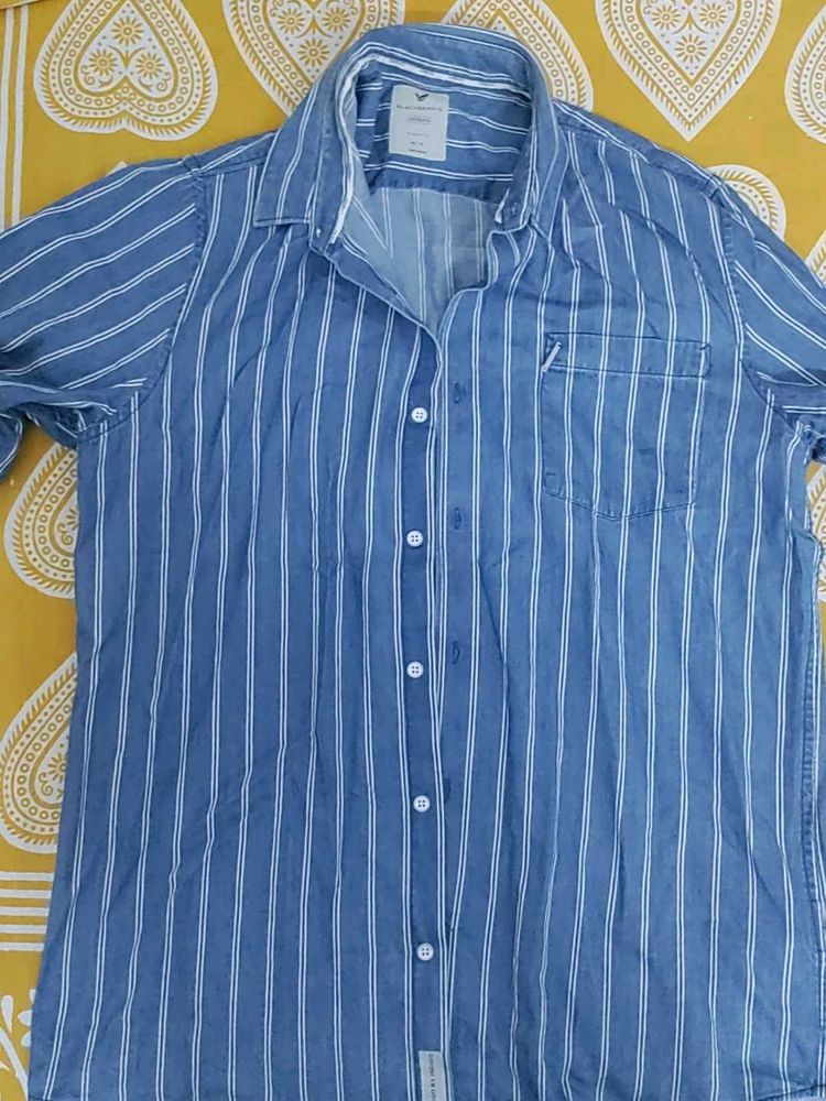 Blackberry Striped Blue Button-Up Shirt