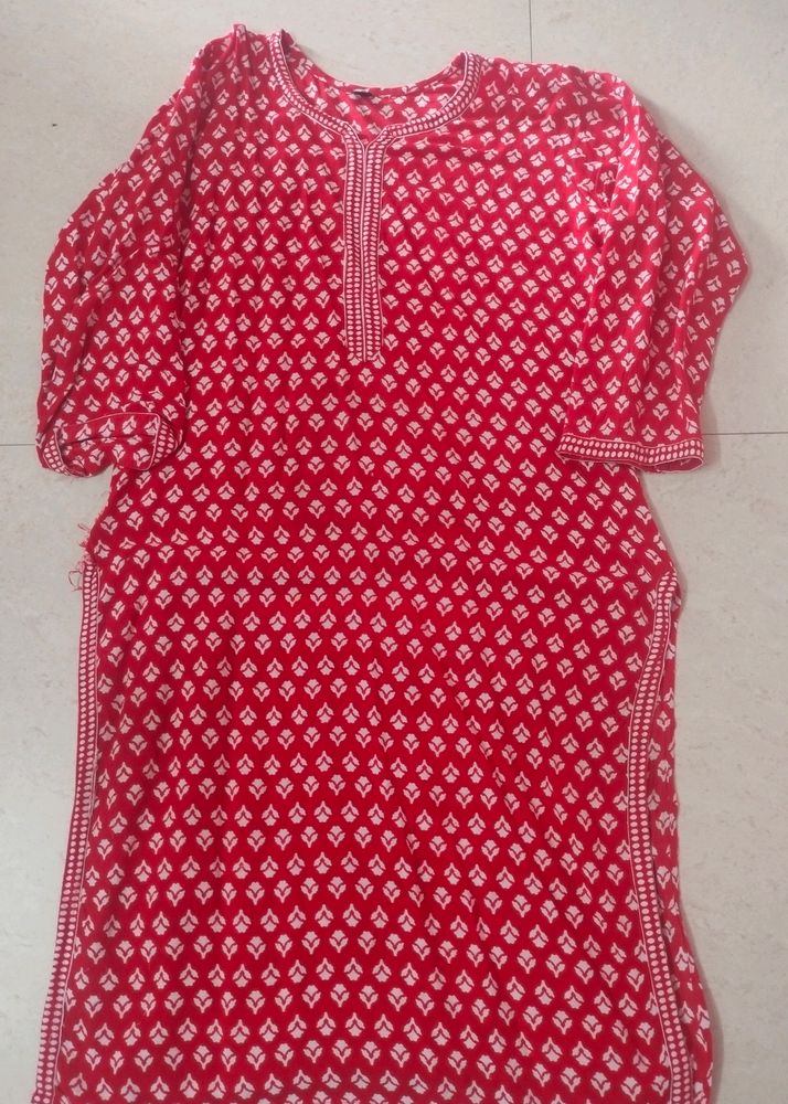 Red &amp; White Print Kurti