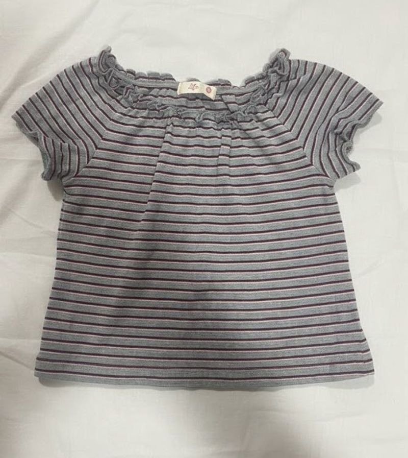 Striped Ruffle Neck Top