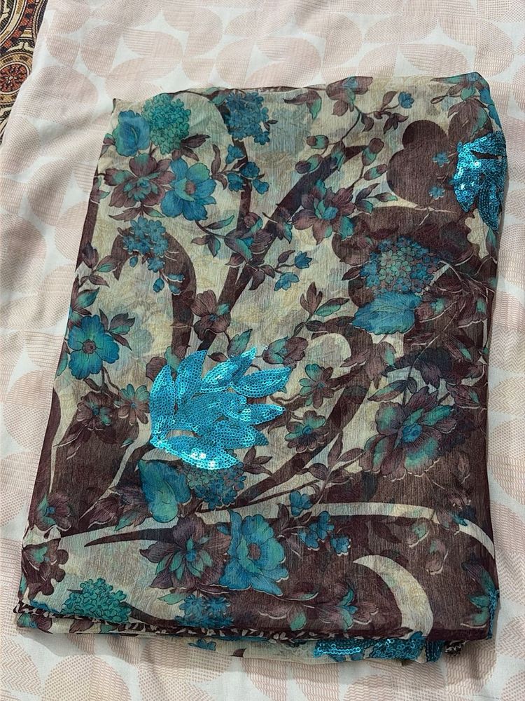 Beautiful Floral Saree with Sequins
