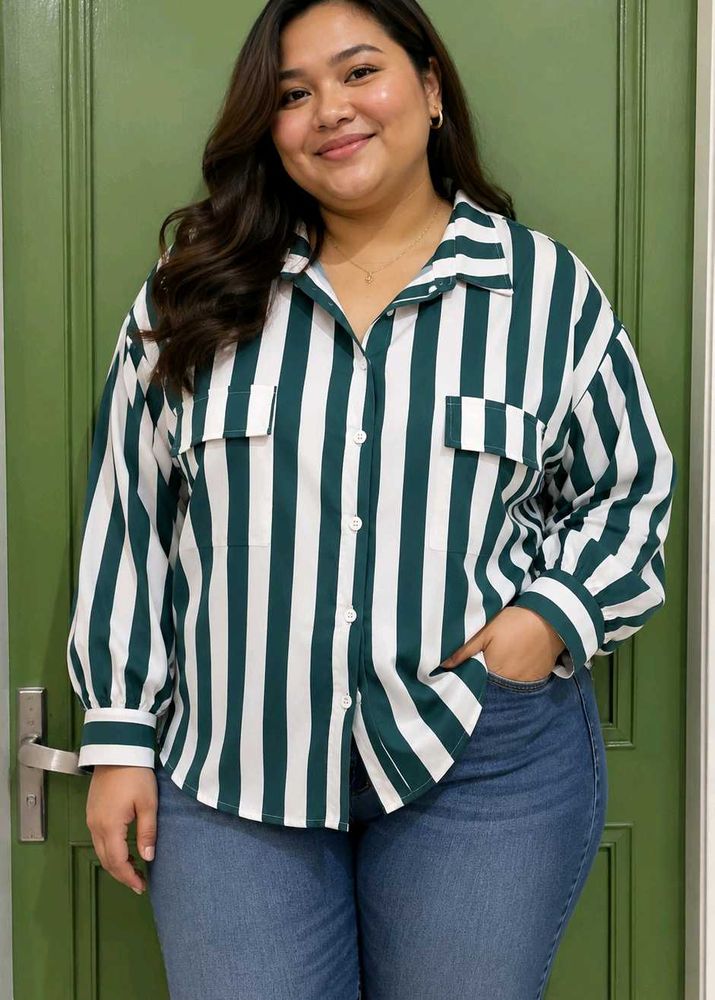 Vertical Stripe Button-Up Shirt