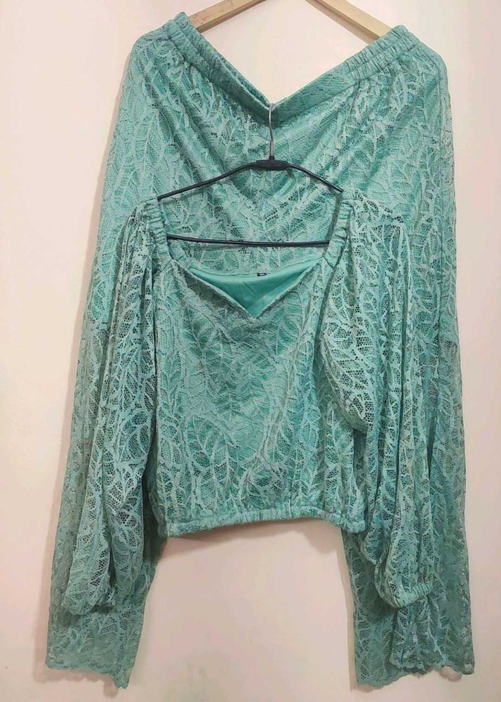 Sea Green Lace Co-ord Set For 36 Bust