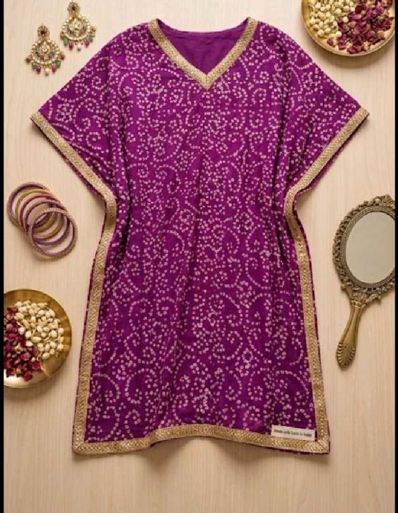 Purple Bandhani Print Kaftan Kurti