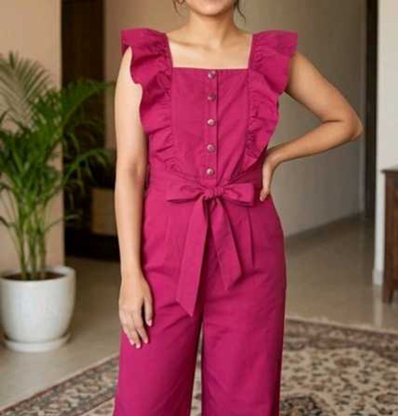 Chic Pink Ruffle Jumpsuit