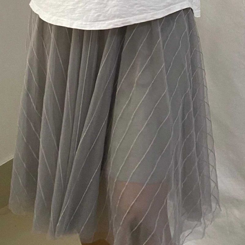 Grey Striped Tulle Skirt