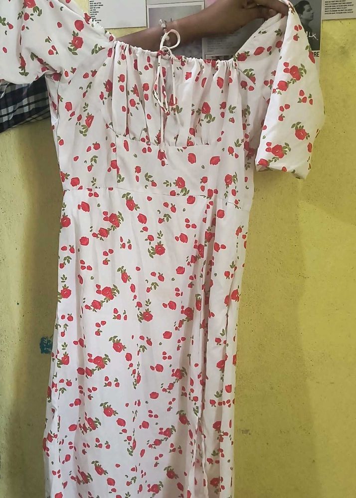 Floral Midi Dress with Puff Sleeves