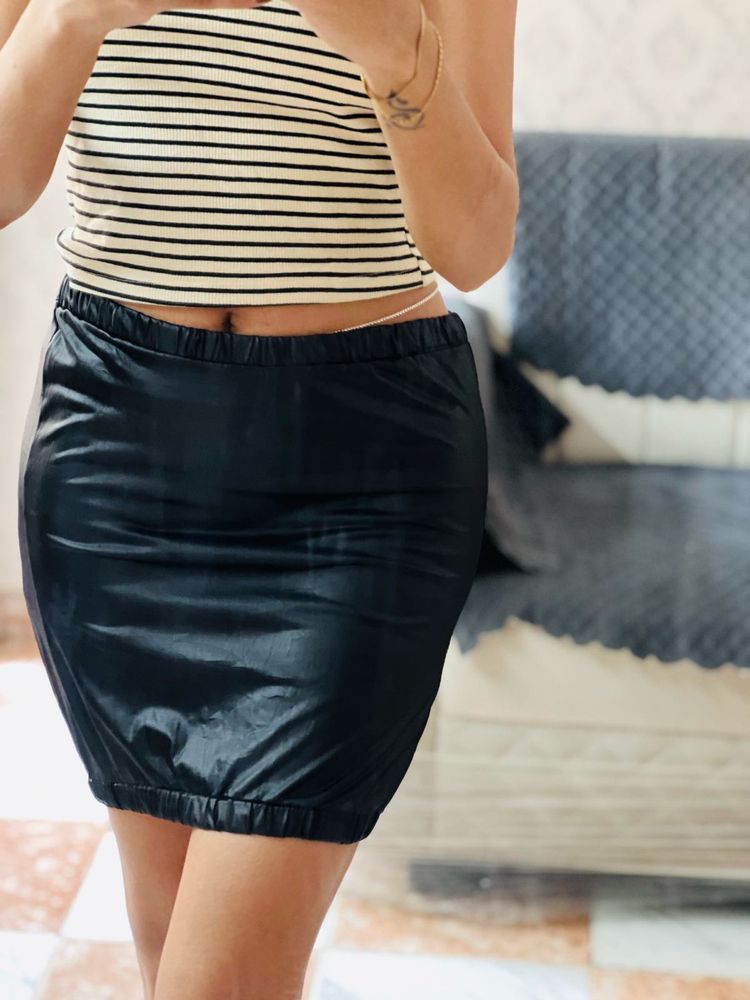 Shiny Black Mini Skirt