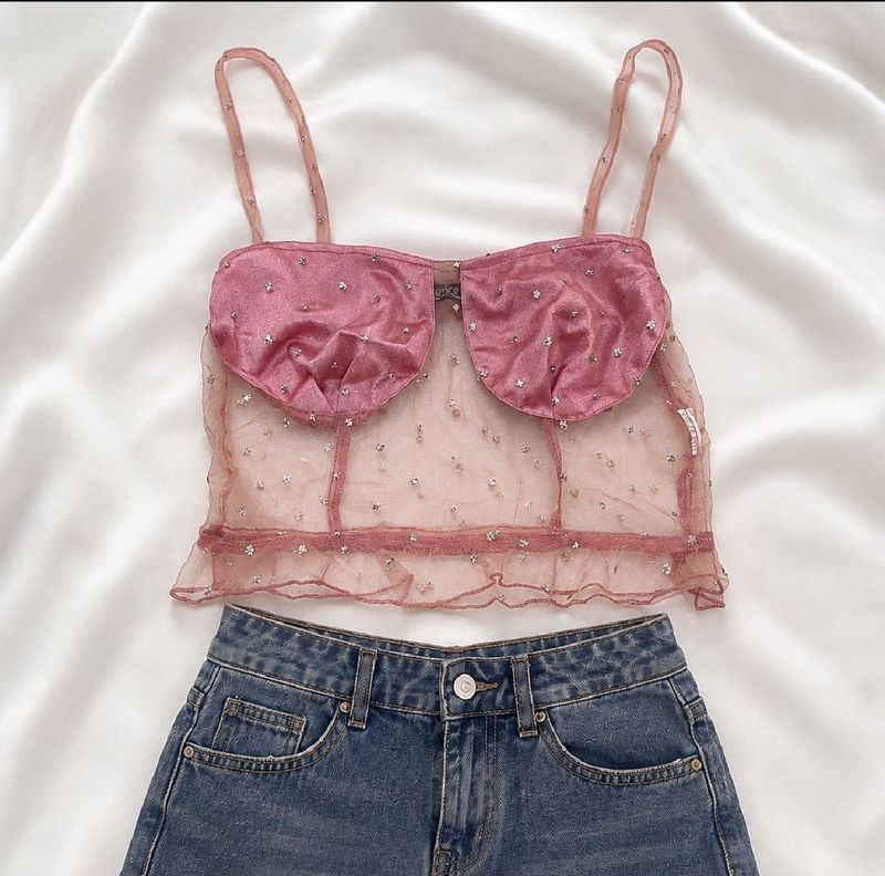 Sparkly Pink Sheer Crop Top