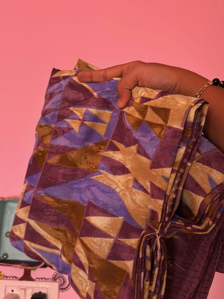 Vibrant Geometric Print Saree + gift