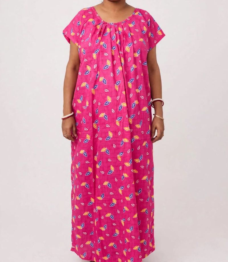 Comfortable Pink Leaf Print Nightgown
