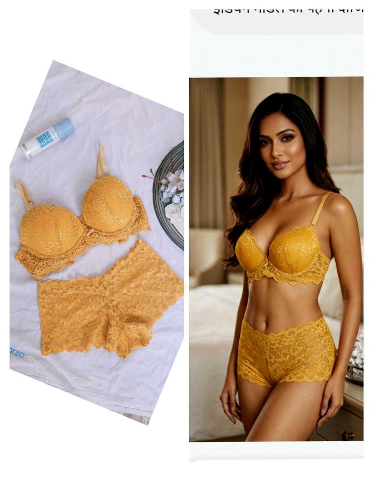 Yellow Lace Bra and Panty Set