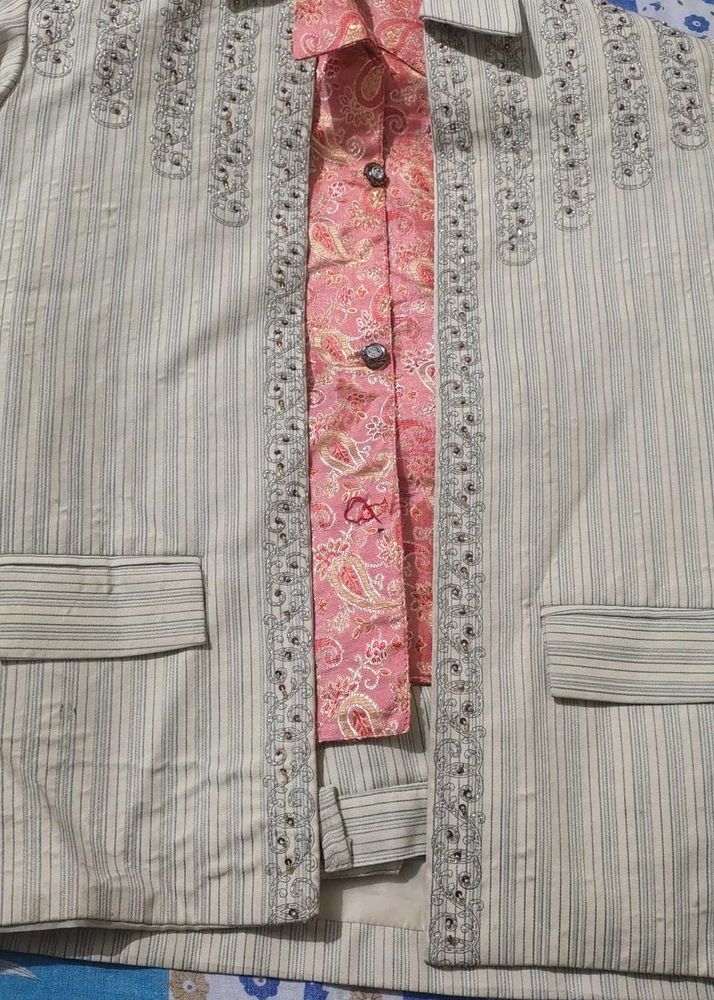 Men's Kurta Set with Pink Nehru Jacket