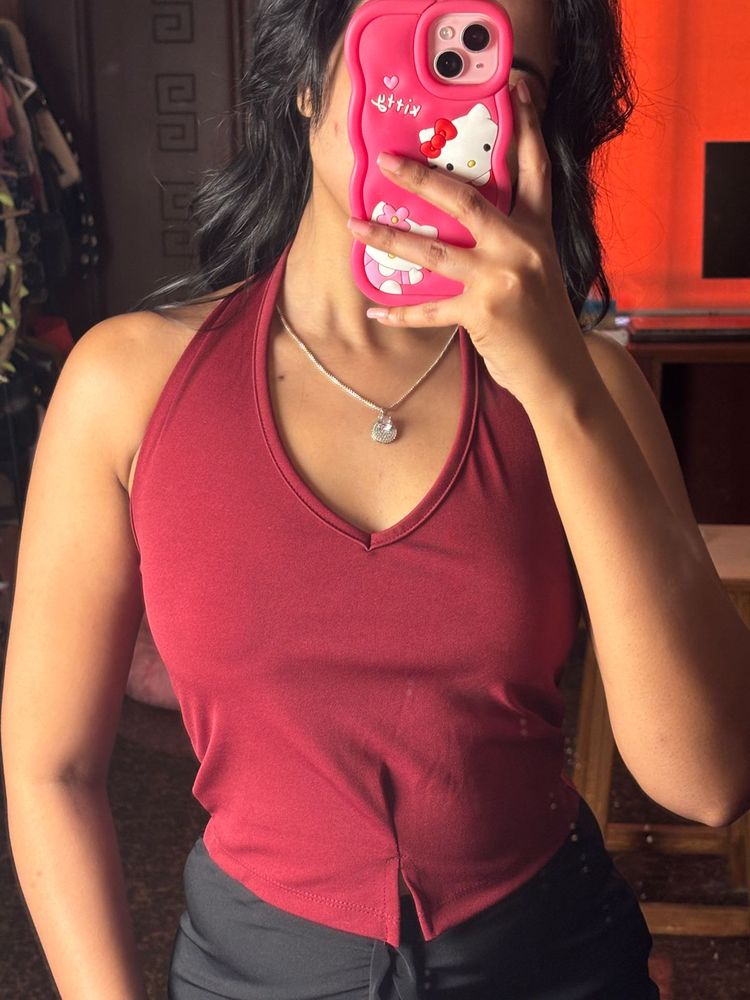Maroon Halter Neck Tank Top