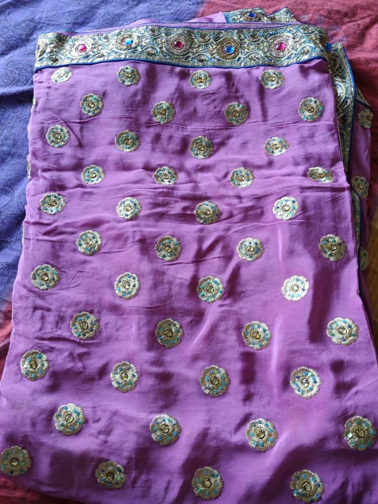 Elegant Purple Embroidered Saree