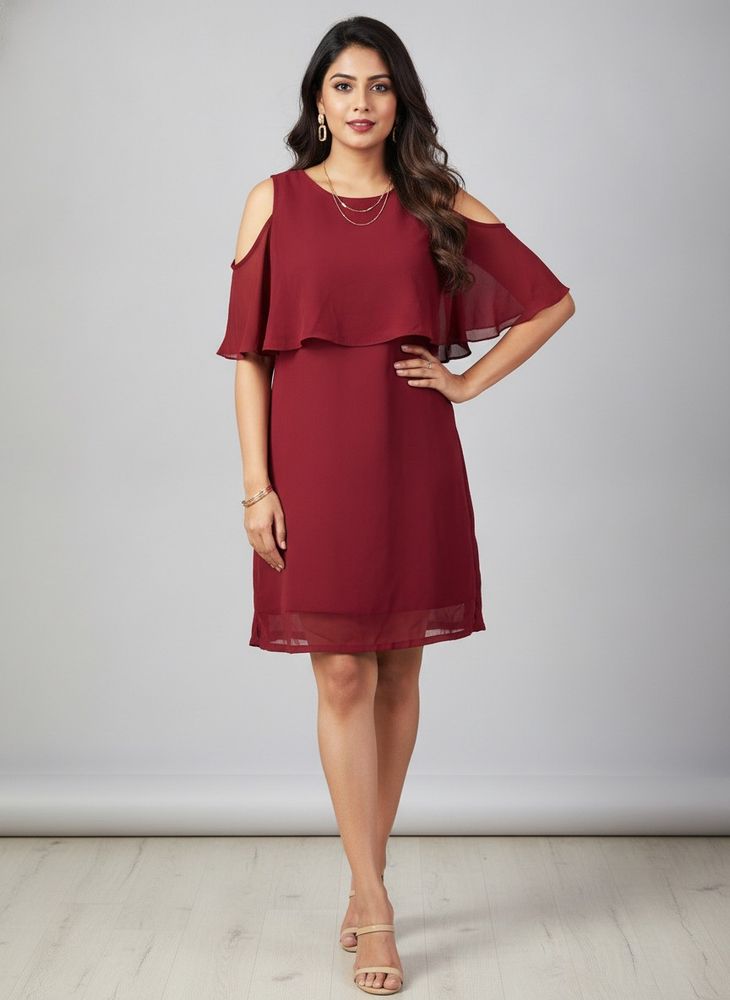Chic Red Cold Shoulder Layered Dress