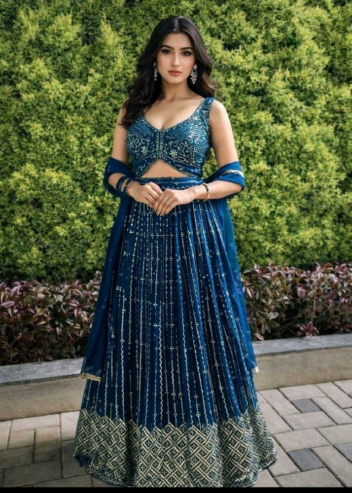 Stunning Blue Sequined Lehenga Choli